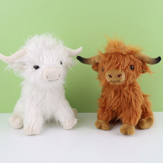 29Cm Kawaii Simulation Highland Cow Animal Plush Doll Soft Stuffed Cream Highland Cattle Plush Toy Kyloe Plushie Gift for Kids