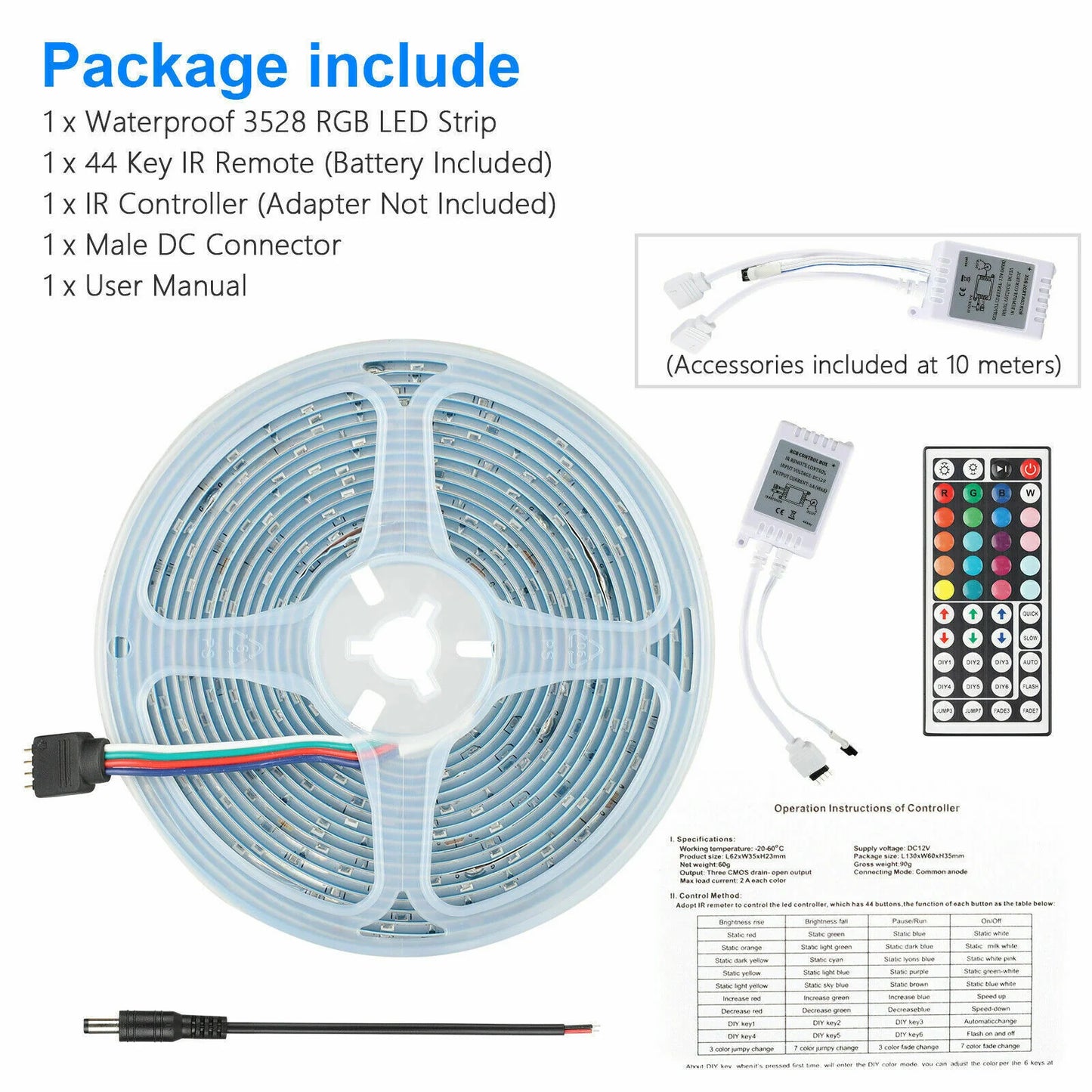 32FT LED LED Strip Light Flexible With RGB Remote