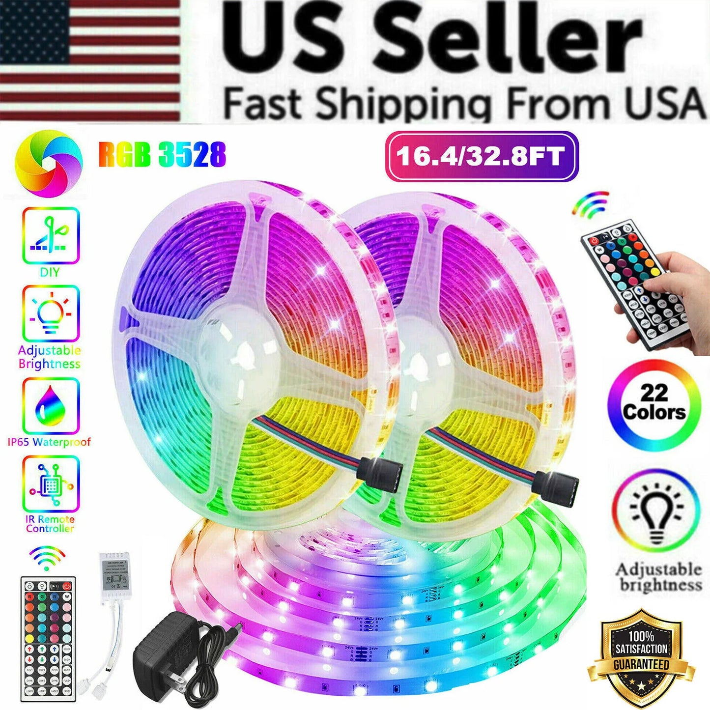 32FT LED LED Strip Light Flexible With RGB Remote