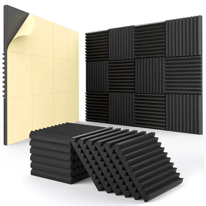 12 Pack Acoustic Panels Self-Adhesive, 1X12X12 Inchs Soundproof Wall Panels Quick-Recovery Sound Proof Foam Panels High Density